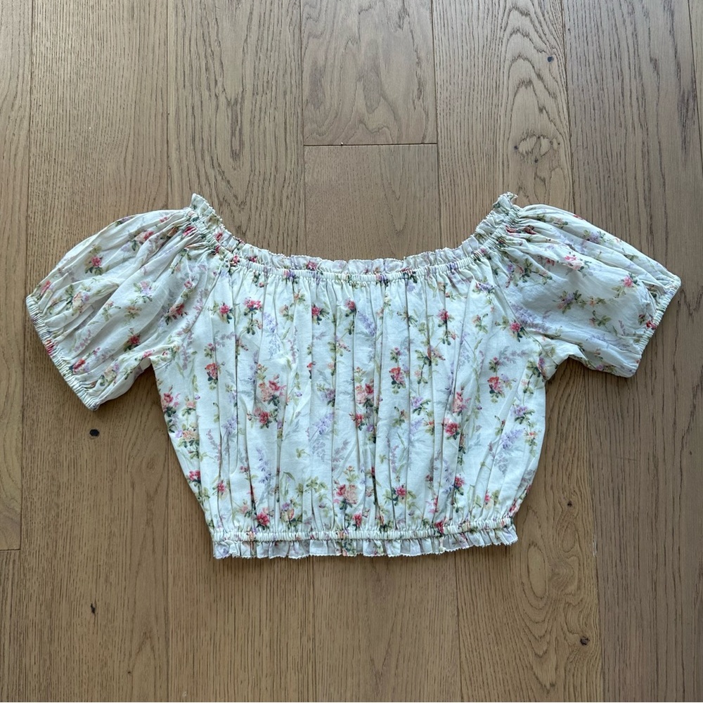 Polo Ralph Lauren Floral Cotton Cropped Top in Watercolor Landscape - Picture 2 of 13
